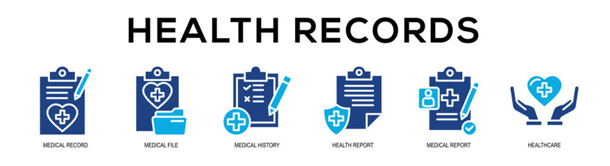 Fototapeta premium Glyphcolor - Health Records web banner vector illustration concept