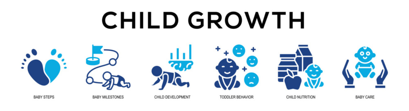 Glyphcolor - Child Growth web banner vector illustration concept