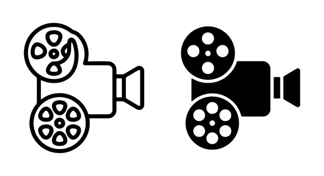 Vintage Film Camera Icons, Retro Movie Projector Graphics, Classic Cinema Symbols