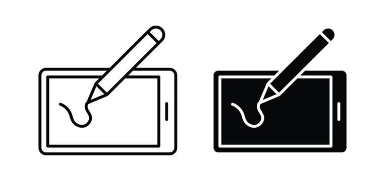 Graphic tablet vector icon set black filled and outlined style.