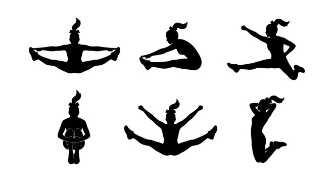 Female Gymnastics Silhouettes, Athletic Poses, Dynamic Movements, Flexibility Training Set