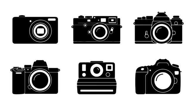Vintage and Modern Camera Icons Set, Retro and Digital Photography Equipment Collection