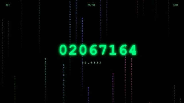 A sophisticated transparent UI dashboard displays encrypted numerical code and scrolling data streams across a dark digital space for cybersecurity and computer programming concepts.