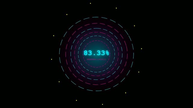 A sleek and modern transparent UI dashboard displays rotating circular progress bars as percentages increase against a dark background for futuristic motion graphic sequences.