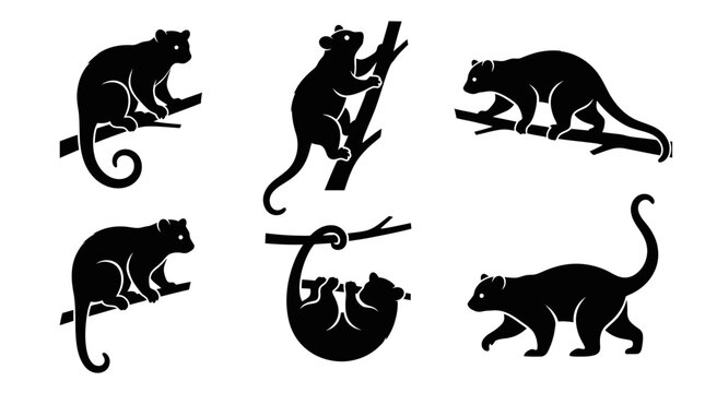 different black cuscus silhouettes on a clean white background, minimalist vector style.