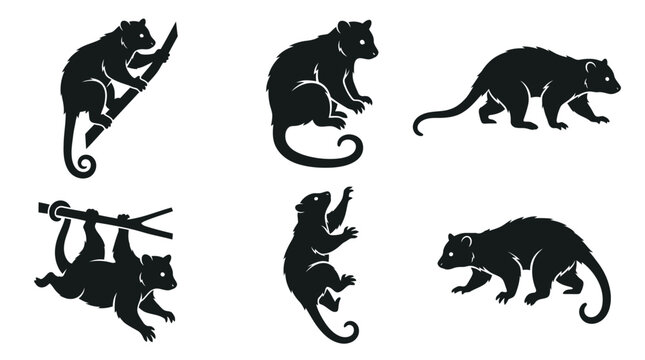 different black cuscus silhouettes on a clean white background, minimalist vector style.