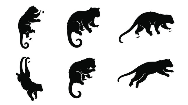 different black cuscus silhouettes on a clean white background, minimalist vector style.