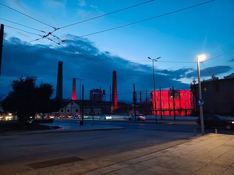 sunset in the Gazi area in Athens,Greece