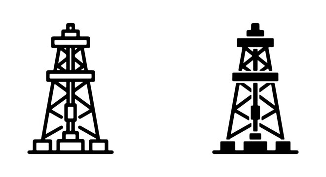 Oil Rig Icons, Drilling Tower Vector Graphics, Energy Industry Symbols, Petroleum Extraction Equipment
