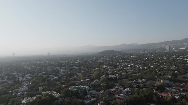 Panoramic aerial view of San Jeronimo area and corporate buildings in southern Mexico City