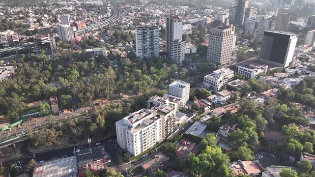 Panoramic aerial view of San Jeronimo area and corporate buildings in southern Mexico City