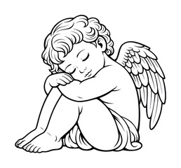 Obraz premium PNG Peaceful cherub resting wings