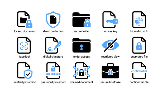 Document security icons showing locks and protection symbols in grid