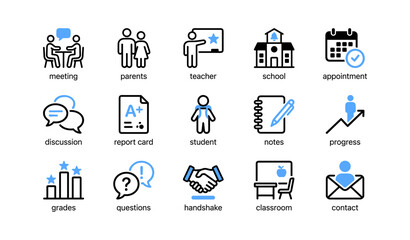 Fototapeta premium School meeting and parent teacher icons on white background
