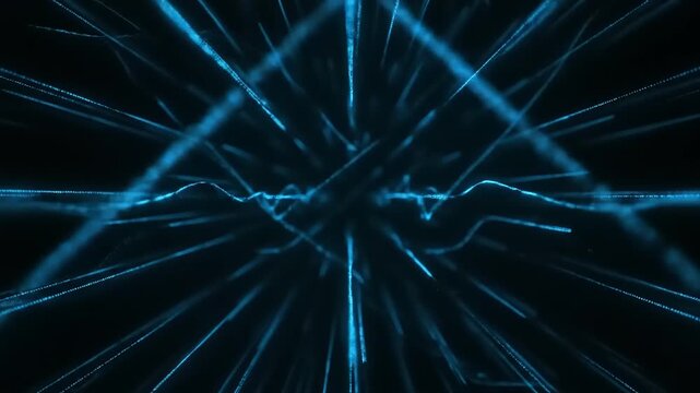 Vibrant blue lines radiate outward in a mesmerizing pattern on a dark background in a generated video.