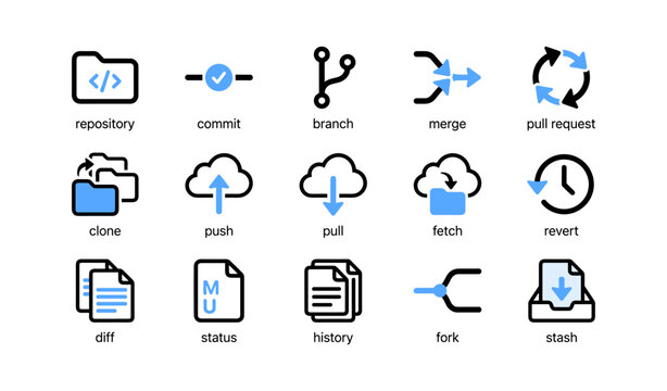 Version control icons showing repository actions on white background