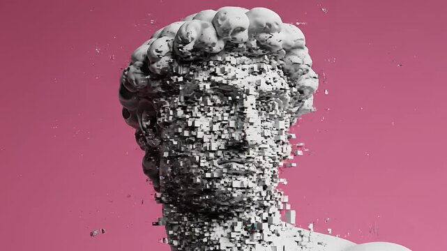 Abstract Glitch Art Sculpture Head Digital Distortion Effect.