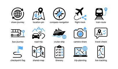 Obraz premium Travel icons showing transportation and planning in grid layout