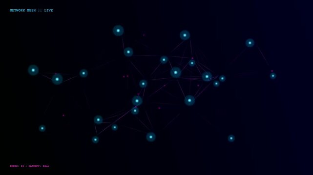 A sophisticated realtime data streaming visual display features glowing nodes interconnected with thin luminous light lines creating an intricate abstract structure within the dark digital void space