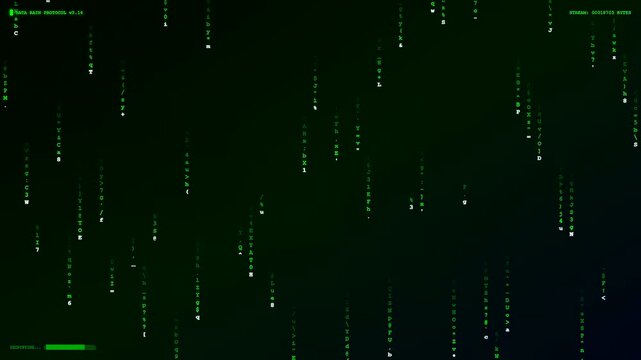 A glowing realtime data streaming sequence features vertical lines of neon green alphanumeric characters cascading down a dark void creating a sharp digital visual aesthetic experience