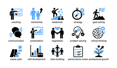 Fototapeta premium Professional development icons arranged in grid on white background