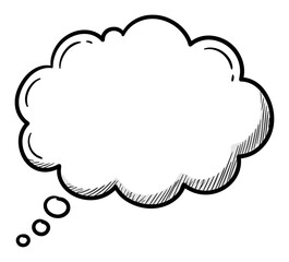 Fototapeta premium Hand-drawn comic style empty thought bubble with shading and outline, isolated on white background on transparent background