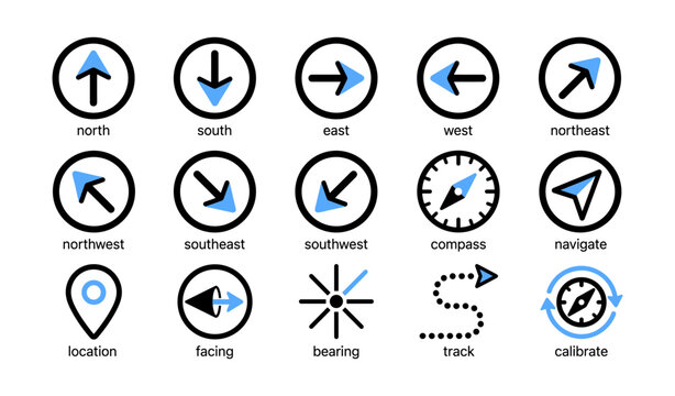 Direction and navigation icons showing compass points in grid