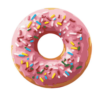 Cute Pink Frosted Donut with Chocolate Sprinkles Watercolor Food Illustration Isolated Clipart