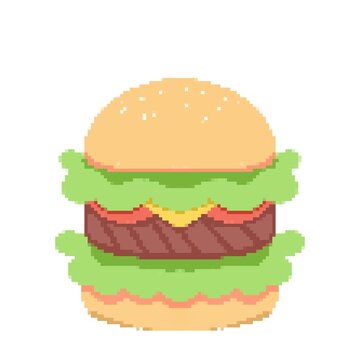 hamburger isolated on white background pixel art