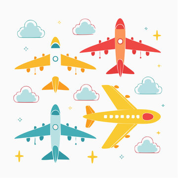 Colorful Cartoon Airplanes and Clouds Illustration