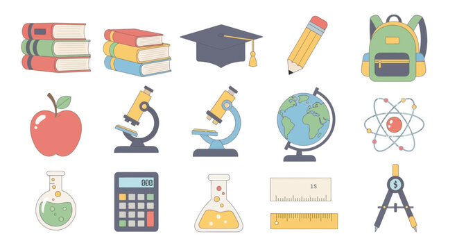 Education and Science Icons Collection Vector Set &ndash; School Supplies, Learning Tools and STEM Symbols