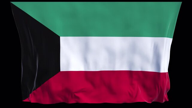 Realistic animation of the Kuwait flag waving in the wind, ideal for national identity projects, news visuals, travel content, cultural videos, presentations, national holidays and web banner use.