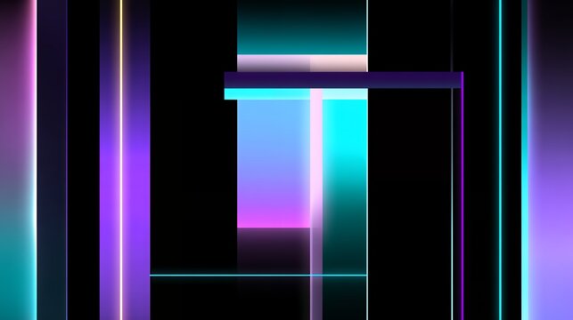 Abstract neon glowing vertical and horizontal lines creating a geometric grid on dark background in cyberpunk synthwave style.