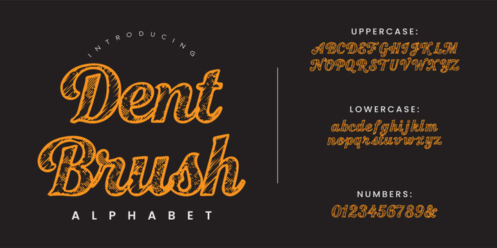 Dent Brush Alphabet Font Halftone Script Calligraphy Cursive Brush Typeface For Creative Apparel Design