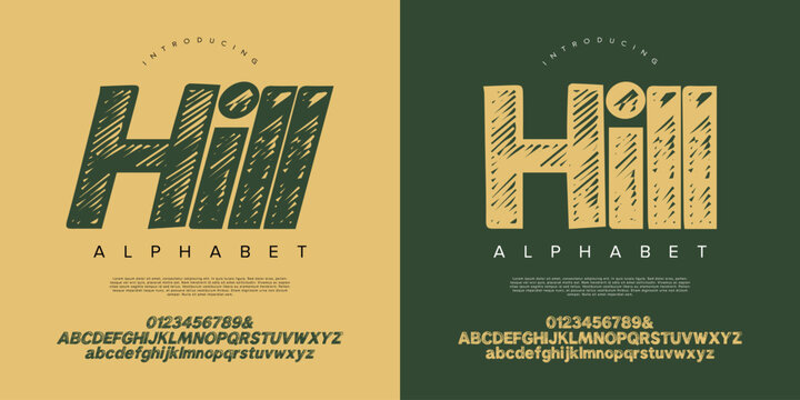 Hill Alphabet Font Bold Italic Blocky Sketch Shading Creative Industrial Typeface For Title Design