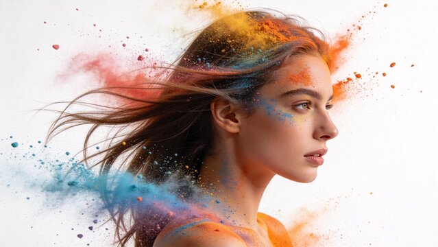 Woman with colorful powder on her face
