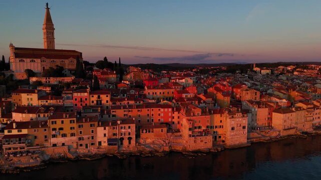 Aerial view of rovinj croatia at sunset
