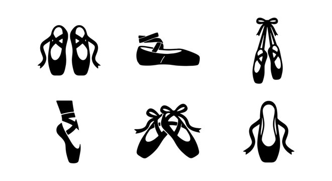Ballet Shoes Icons, Pointe Shoes Vector Set, Dance Footwear Graphics