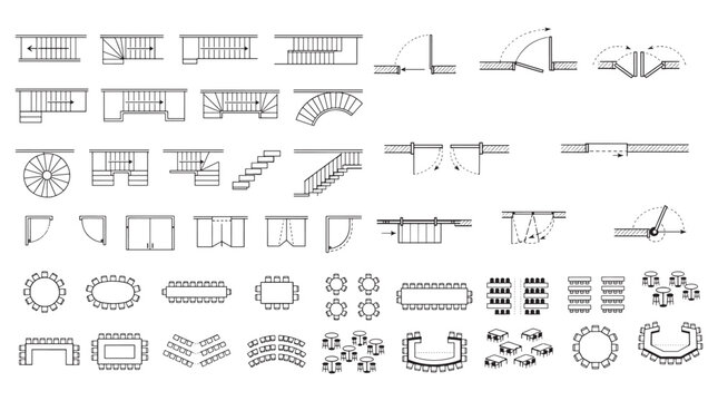 Architectural Staircase CAD Blocks Set Stairs Railings Seating Floor Plan Vector Collection