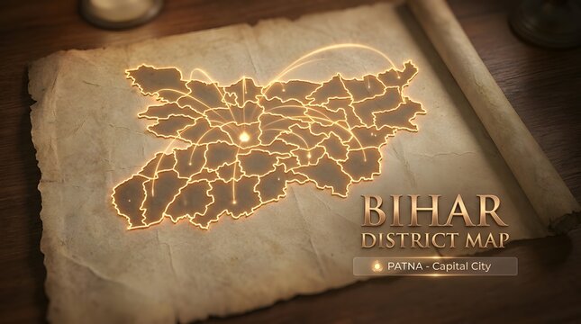 Bihar district map on parchment paper.