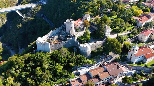 Trsat castle overlooking the rjecina river canyon in rijeka, croatia