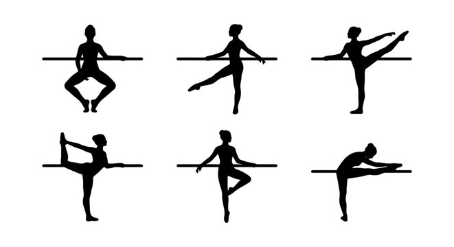 Ballet Dancer Poses, Silhouette Vector Set, Fitness and Graceful Movement Icons