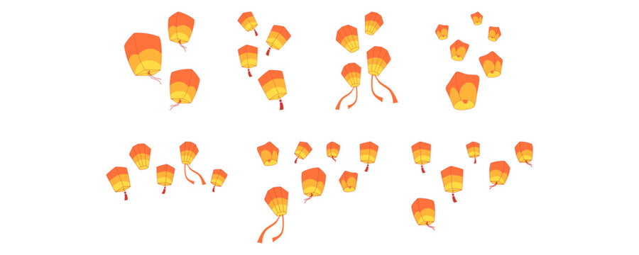 Set of Flying Lantern Decoration. Vector Set