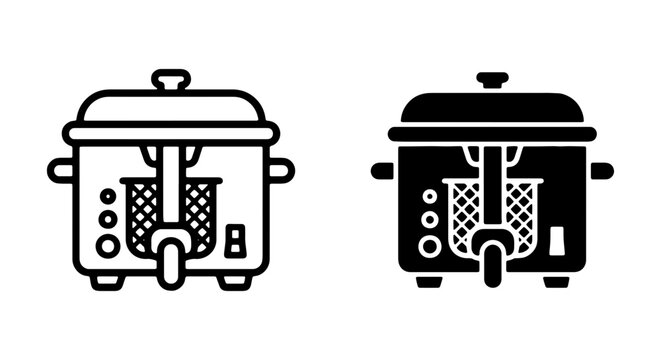 Deep Fryer Icons: Black and White Vector Graphics for Kitchen Appliances
