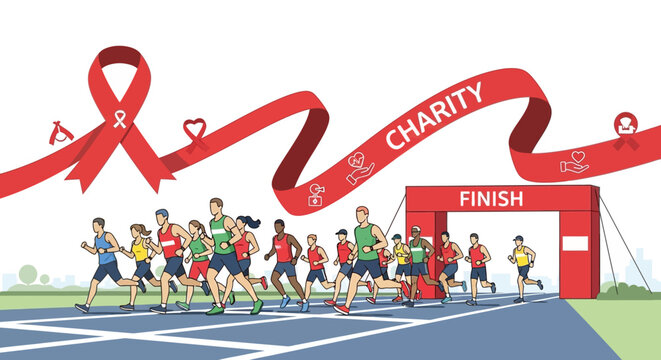 Charity Marathon Run Event with Red Ribbon Concept