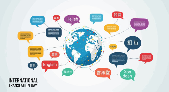 International Translation Day Concept with Globe and Speech Bubbles