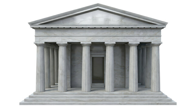 Ancient Greek Temple with Marble Columns and Triangular Pediment