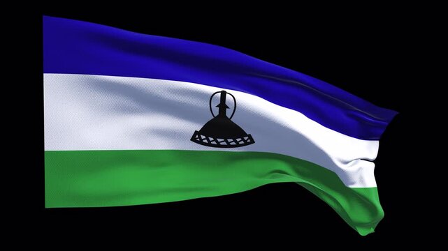 Realistic animation of the Lesotho flag waving in the wind, ideal for national identity projects, news visuals, travel content, cultural videos, presentations, national holidays and web banner use.
