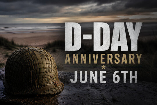 D-Day Anniversary June 6th vintage military helmet on beach
