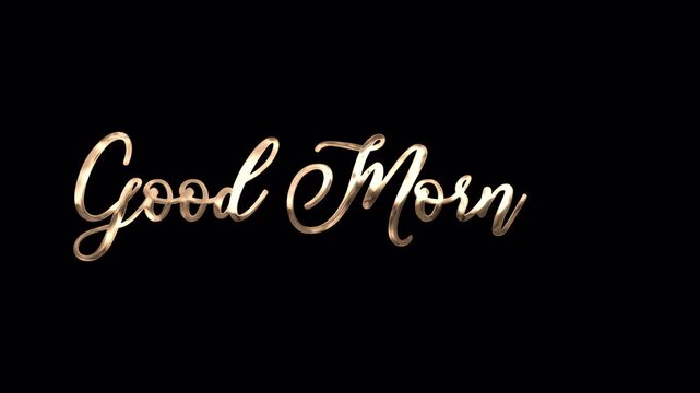 Golden "Good Morning" handwriting text animation with a luxury metallic gold finish and an energetic ink splash effect. High-quality 4K video element with an alpha channel transparent background.